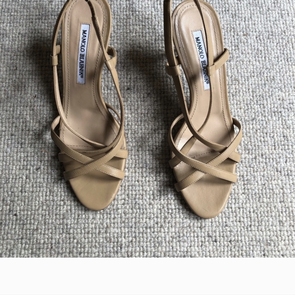 Manolo Blahnik Strappy Nude Beige Sling Back Heels